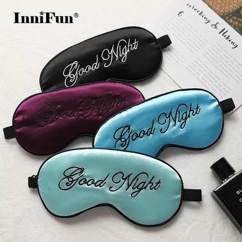 Embroidered Silk Sleep Mask Adjust Button Travel Ventilation Sleep Mask Good Night Pattern Eye Patches For Sleeping Aid