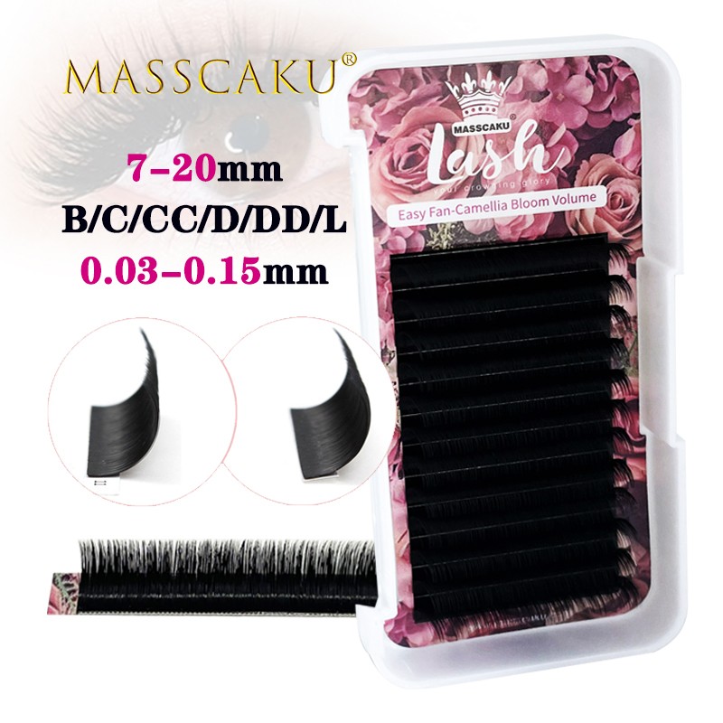 2021 popular 12 rows 1 camellia blossom eyelashes easy fan volume individual lashes matte black mink false eyelashes extension