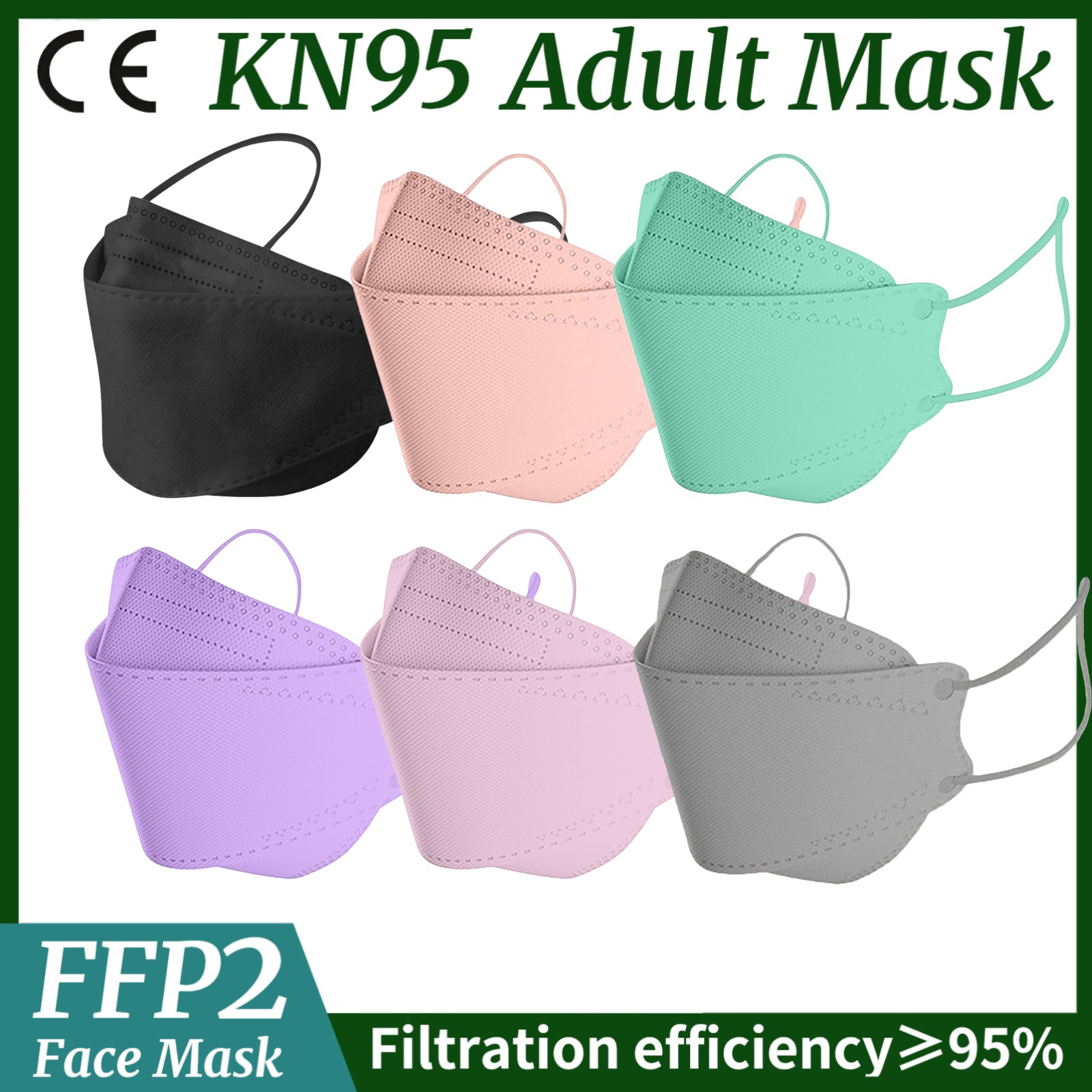 10-200pcs Mascarillas KN95 Certified 5 Layers Black KN95 Masks Colorful ffp2mascarilla Adult FP2 FPP2 Approved Mask FFP2