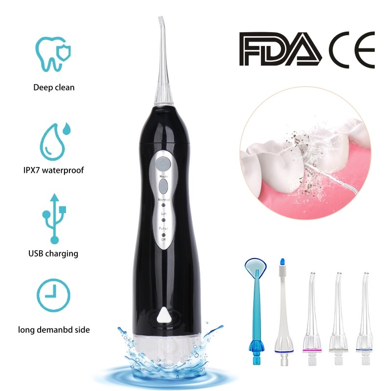 Oral Irrigator USB Rechargeable Dental Water Flosser Portable Dental Water Jet IPX7 Waterproof Water Tank Dental Hygiene + 5 Nozzles