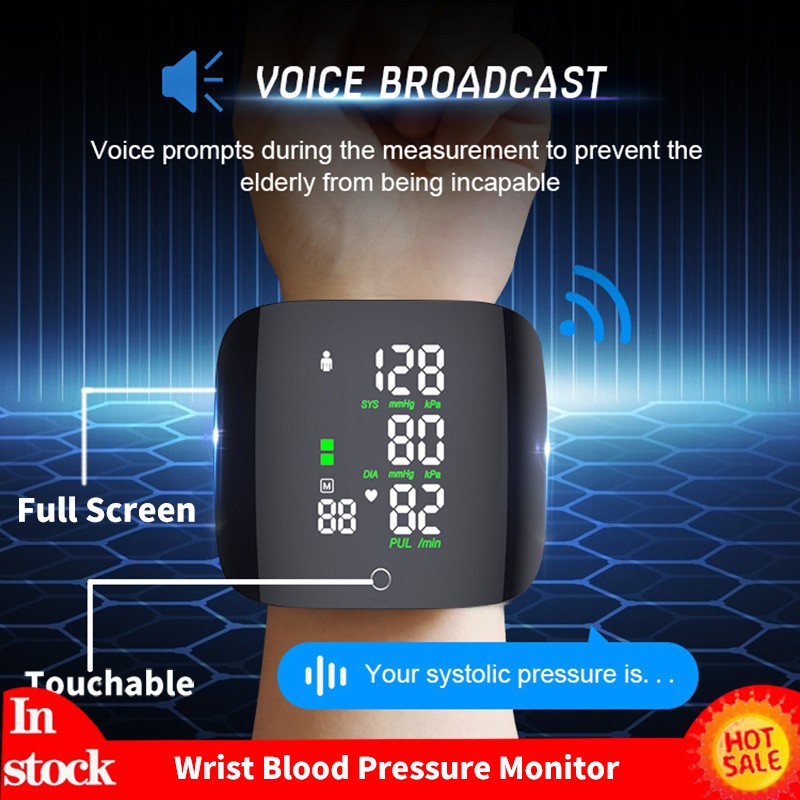 Rechargeable Smart LCD Touch Screen Voice Wrist Blood Pressure Monitor Digital Automatic BP Tonometer Heart Rate Sphygmomanometer