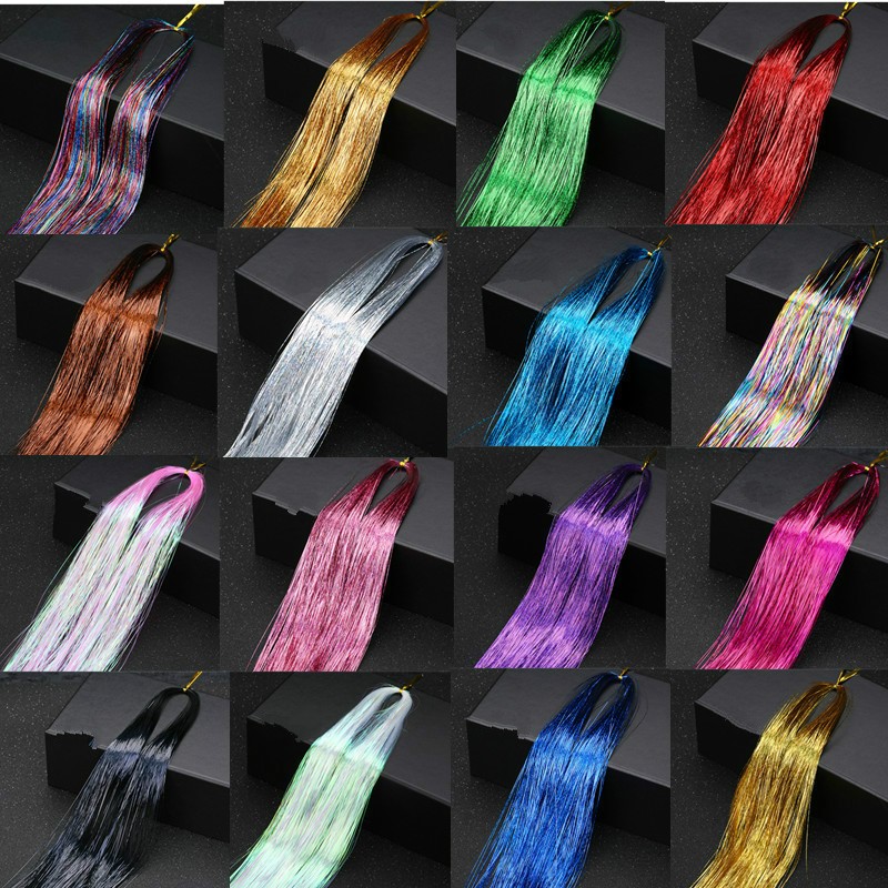 1pc Sparkle Shiny Hair Tinsel Hair Extensions Dazzle Women Hippie For Braiding Headdress Hair Braiding Tools Long 100cm