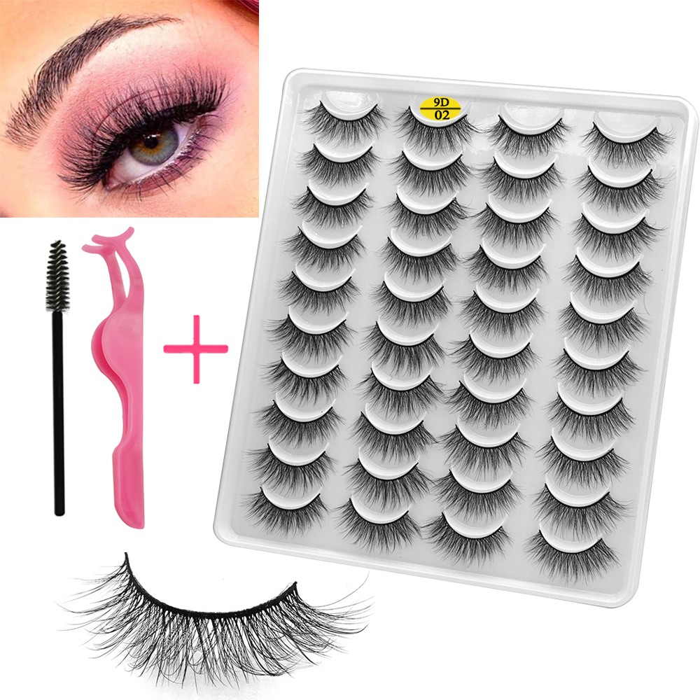 LE 20 Pairs Mink Eyelashes Fashion Handmade Cruelty-Free Soft Wispies 3D Fake Long Eye Lashes Extension False Eyelashes