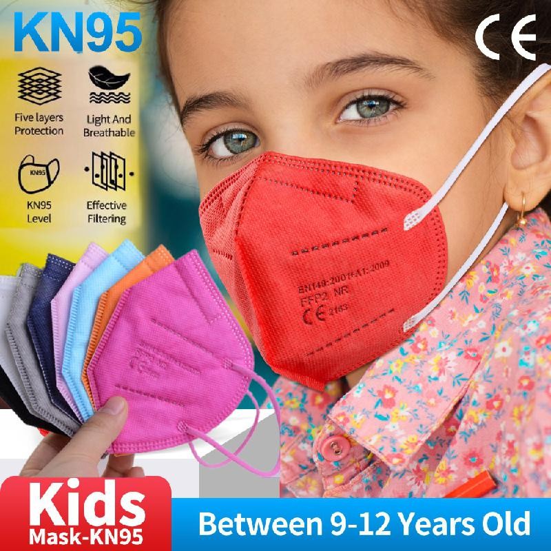 ffp2 kids mask anti-dust breathable 5 layers multicolor european specification reusable girls 9-12 years kn95 face mask