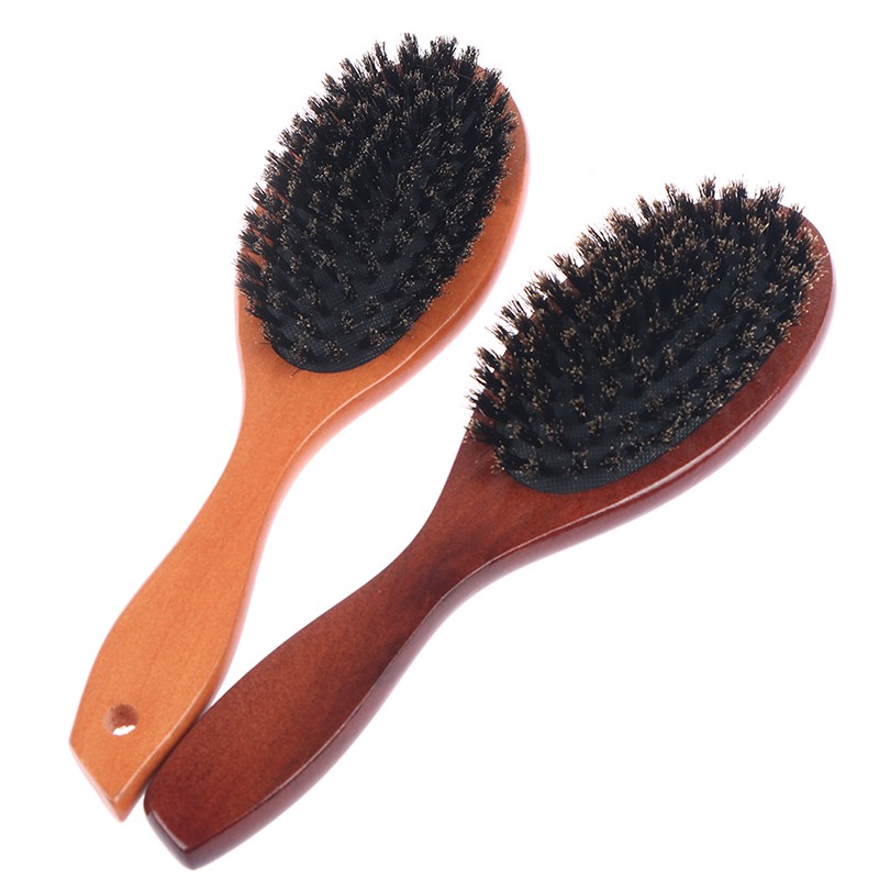 Natural boar bristle hair brush for women men baby soft bristles hair brush thin and fine restore shine texture wooden handle