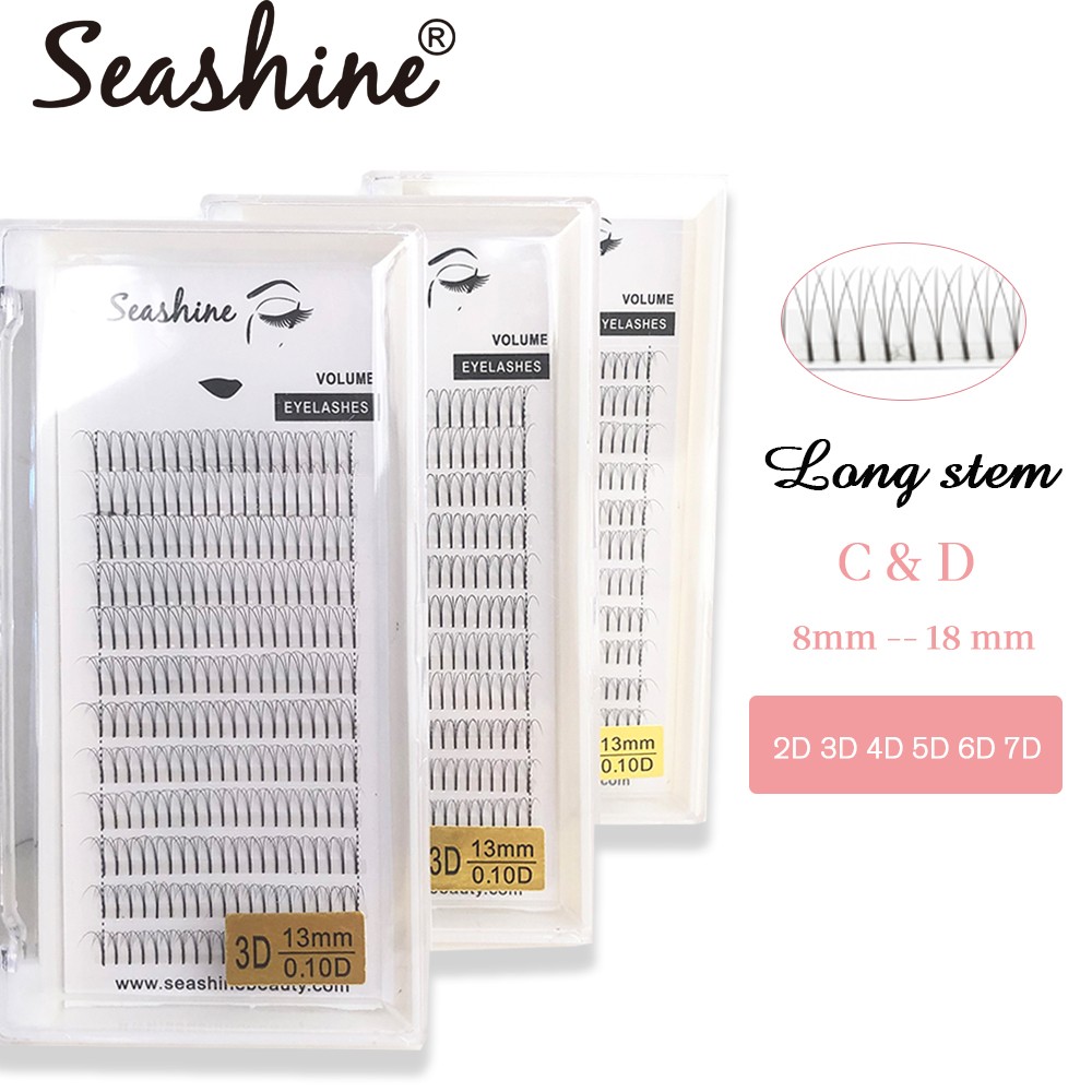 Seashine Long Stem Fans Volumizing Eye Lashes Extension & Light 2D 3D 4D 7D 10D 8 - 15mm Pre Made Silk Mink False Individual Eyelash