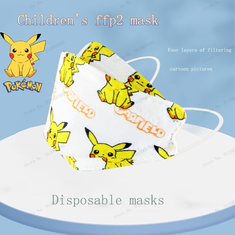 New Children's Pikachu Ffp2 Disposable Mask Four Layer Filter High Efficiency Protection Children Cartoon Pattern Kn95 Mascara