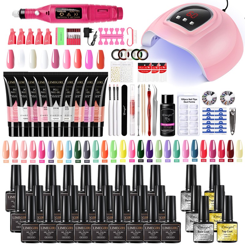 Nail Set With Nail Lamp Nail Dryer Manicure Drill Machine Manicure Set Kit Polygels Nail Gel Polish Set Soak Off Nail Art Tools Kits