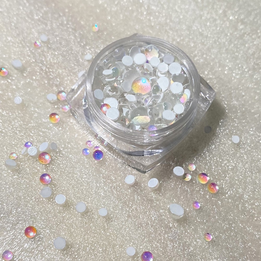 White 1 Box Candy Colors Mixed Size Mermaid Glass Round Crystal Beads AB Nail Art Flat Rhinestones Embellishments