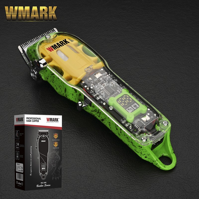 2021 WMARK NG-408 Green Color Transparent Style Professional Rechargeable Cord Clipper and Cordless Hair Trimmer With Fade Blade