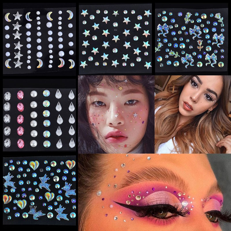 3D Diamond Eyeshadow Stickers Face Jewels Self Adhesive Face Body Eyebrow Diamond Nail Stickers Decals Decoration Photography