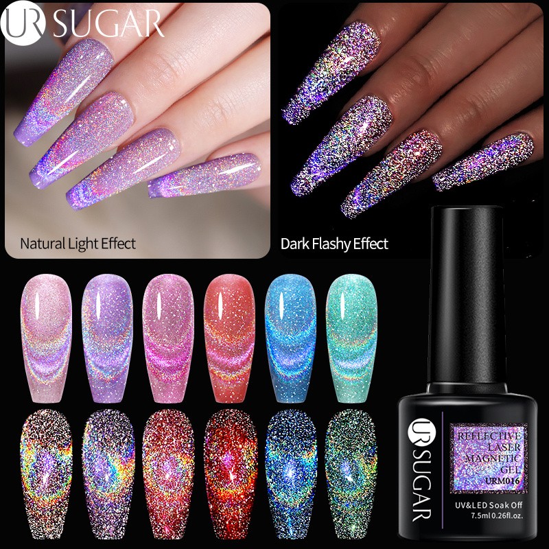 UR SUGAR 7.5ml Cat Reflective Magnetic Nail Gel Polish Rainbow Gel Shine Laser Gel Soak Off UV Varnish LED Nail Art Design