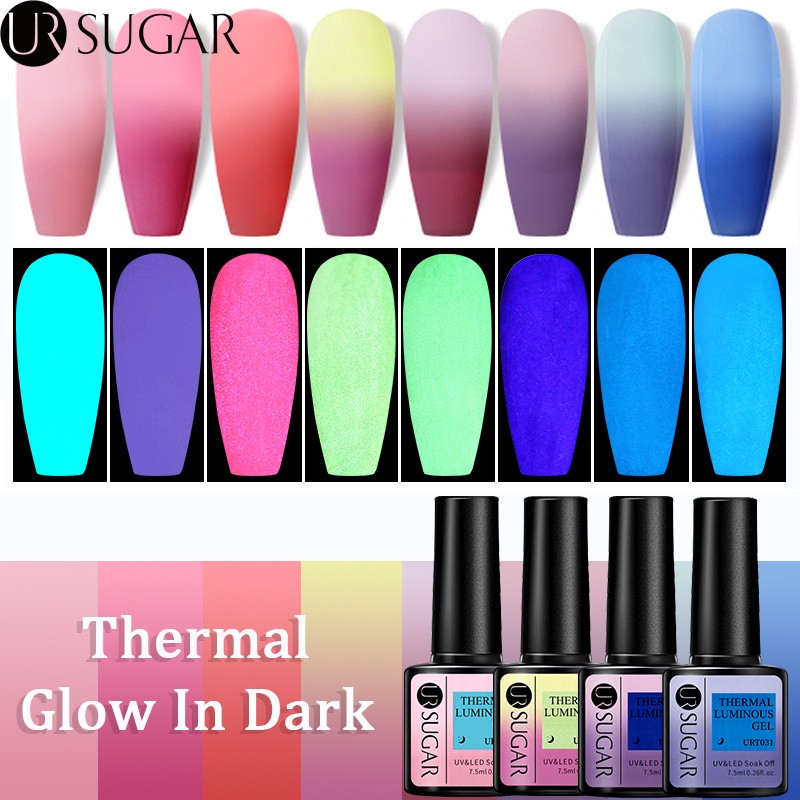 UR SUGAR Thermal Luminous UV Gel Nail Polish 2 in 1 Color Change Glow in the Dark Nail Art Design Varnish Soak Off Manicure