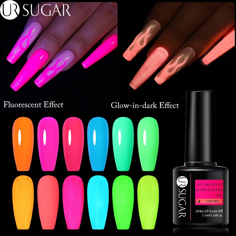 ur sugar 7.5ml neon luminous gel nail polish green fluorescent glow in the dark semi permanent soak off uv gel nail art varnish