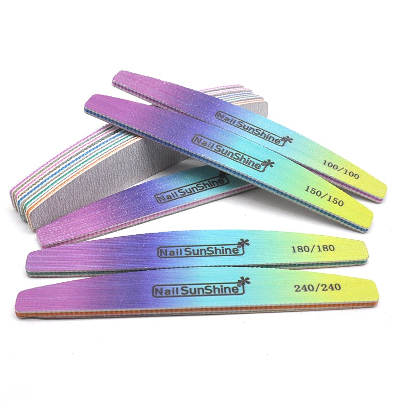 10pcs/lot Strong Thick Half Moon Nail Files Rainbow Emery Nail Sanding Files Blocks Grinding Polishing Manicure Care Tools