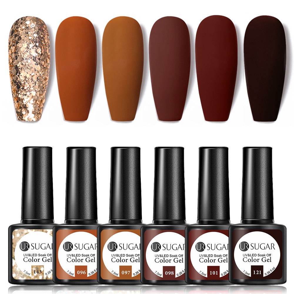 ur sugar caramel color gold sequins gel nail polish for manicure brown chocolate soak off uv gel nail varnish nail art design