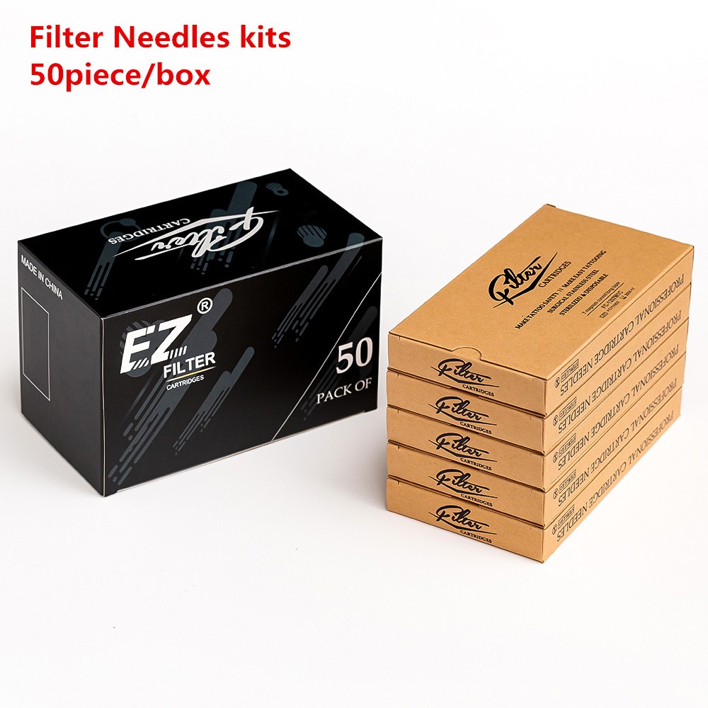 Tattoo Cartridge Needles With Filter , 50pcs Assorted #10 #12 RL RS M1C M1 For Rotary Cartridge Tattoo Machine