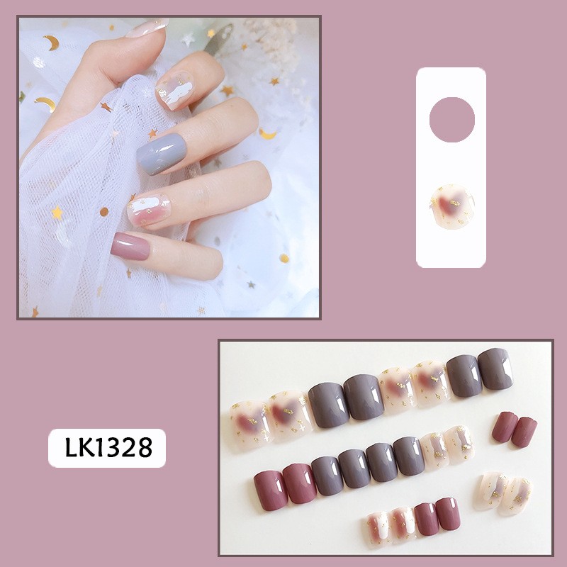 24pcs False Nails With Designs Nail Art Decoration Stickers Long Lasting Reusable Nail Tips Fake Nails Decals For Women DL