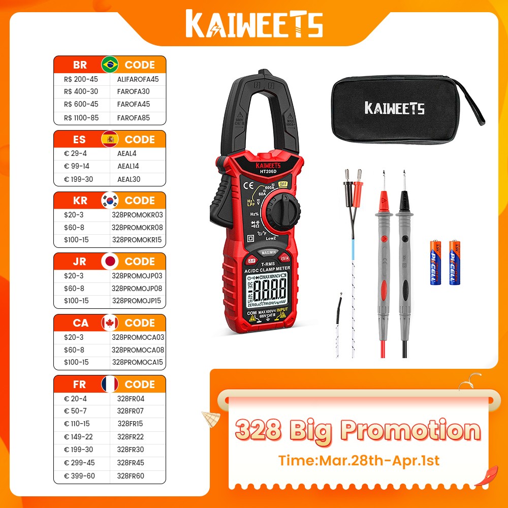 KAIWEETS AC DC Digital Clamp Meter Multimeter Penza Ampremetrica True RMS High Precision Capacitance NCV Ohm Hz Tester