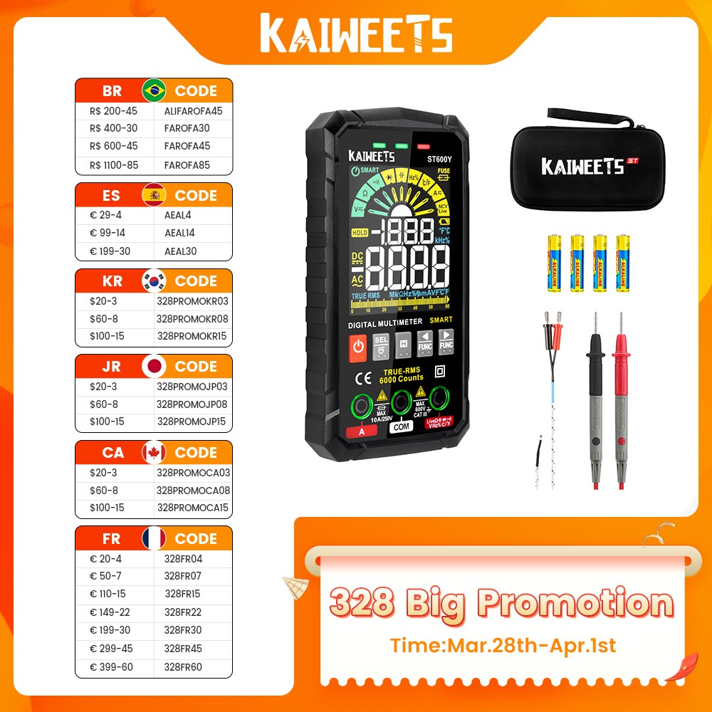 KAIWEETS ST600Y Ture RMS Digital Multimeter Intelligent Multimeter NCV Multimeter AC Voltage DC Capacitance Ohm Hz