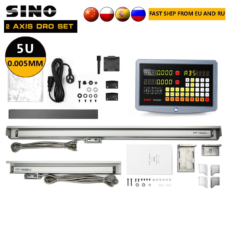 SINO sds2 ms 2 Axis DRO YHSINO Digital Reading Kit Set with 2pcs 5U Linear Scale Length 120mm to 1020mm for CNC Machine Lathe Mill