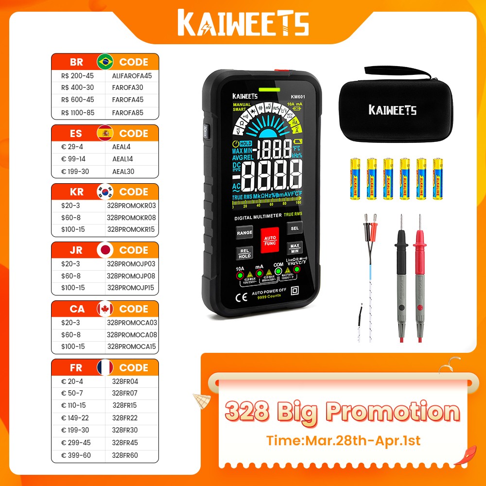 Kaewits KM601 9999 Digital Multimeter Intelligent Automotive Multimeter 1000V 10A Capacitance Meter Ohm Hz AC True RMS DC DMM