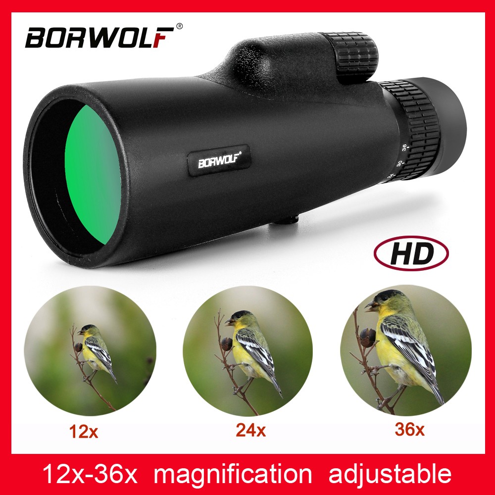 2021 Borwolf 12-36X50 Binoculars BAK4 Prism High Power Optical Lens Hunting Bird Monocular Light Night Vision Telescope