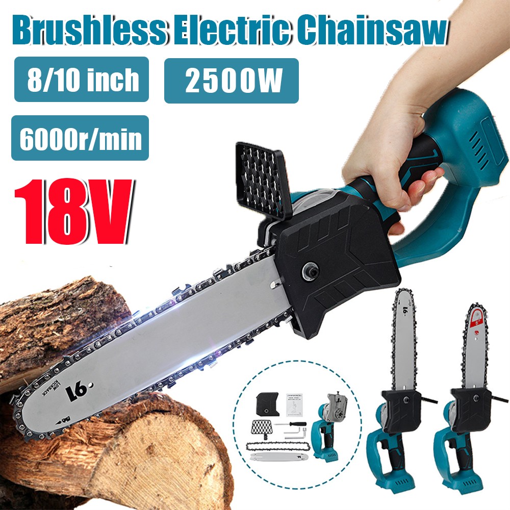 10 Inch Brushless Electric Chainsaw Tree Branch Garden Woodworking Power Tools 8 Inch Wood Cutter Log For Makita 18V Battery