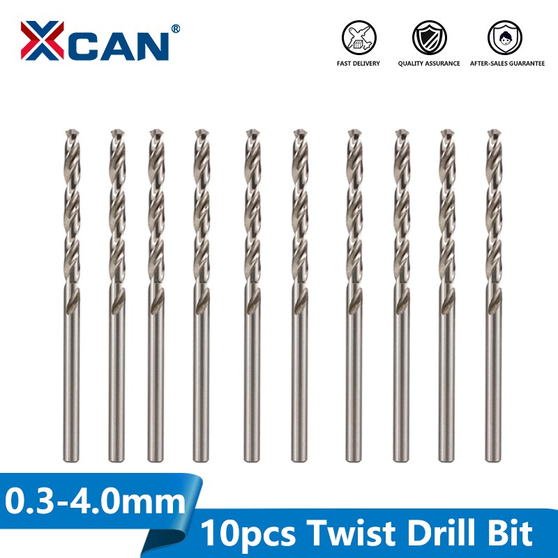 XCAN 10pcs 0.3-4.0mm High Speed ​​Steel Miniature Twist Drill Bit Set for Dremel Rotary Tool Wood/Metal Hole Cutter Mini Drill Bit