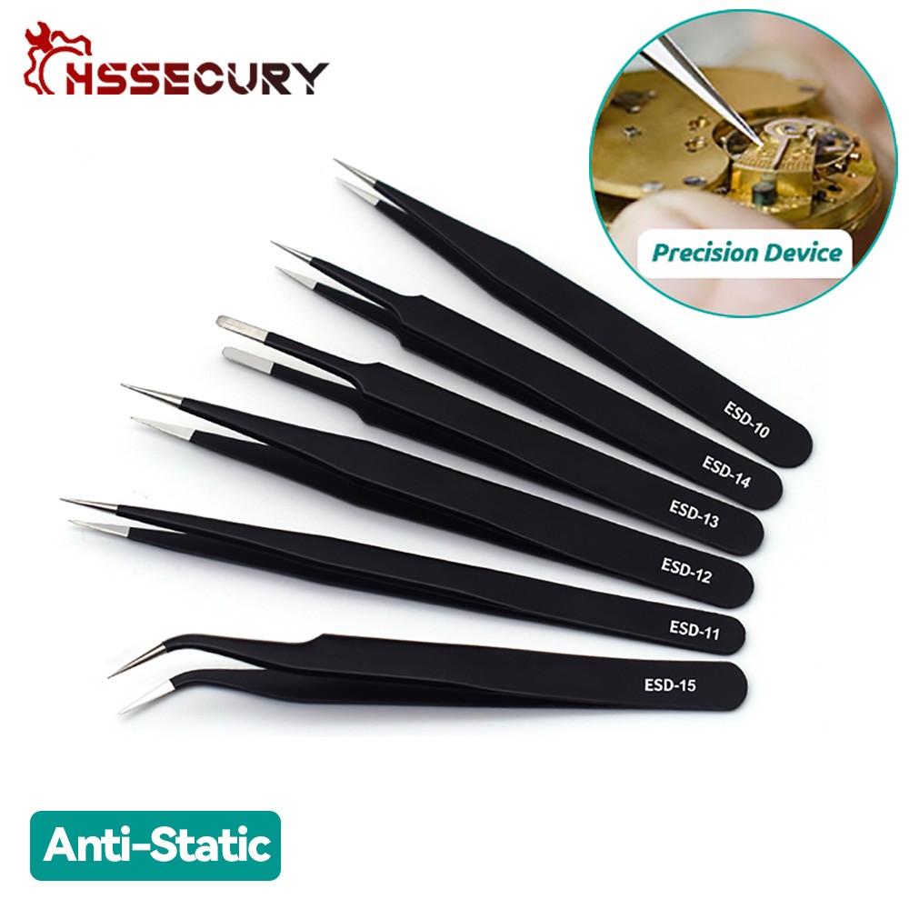 ESD anti-static stainless steel tweezers precision maintenance repair industrial curved tool home work model making hand tool