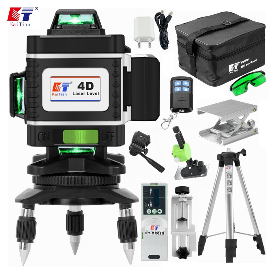 Caetian Green 4D Laser Level Tripod 520nm 16 Lines Self Leveling Level 360 Horizontal & Vertical Laser Receiver Line Laser Bevel