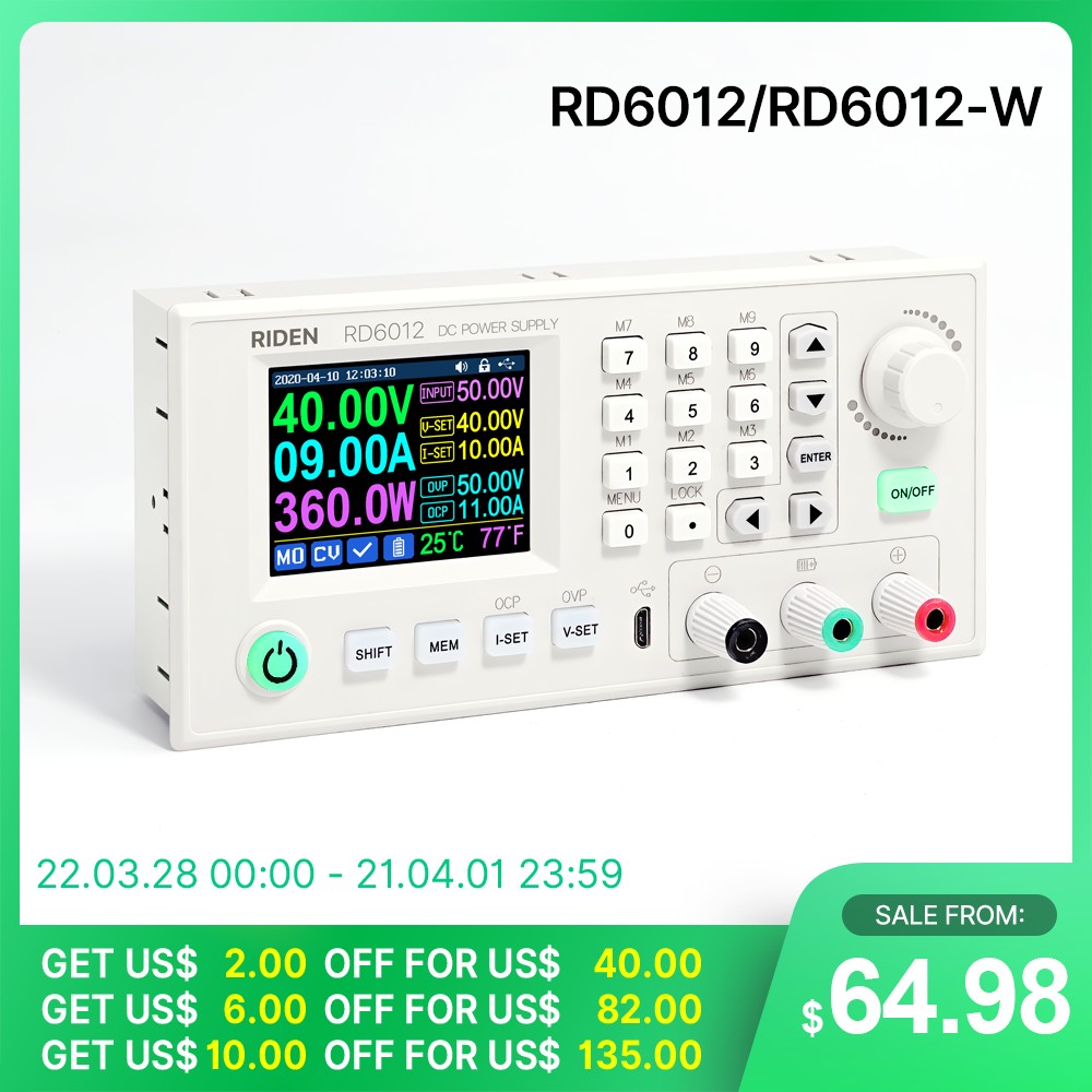 RD RD6012 RD6012W USB WiFi DC to DC Voltage Step Down Bench Power Supply Adjustable Potentiometer Voltmeter 60V 12A