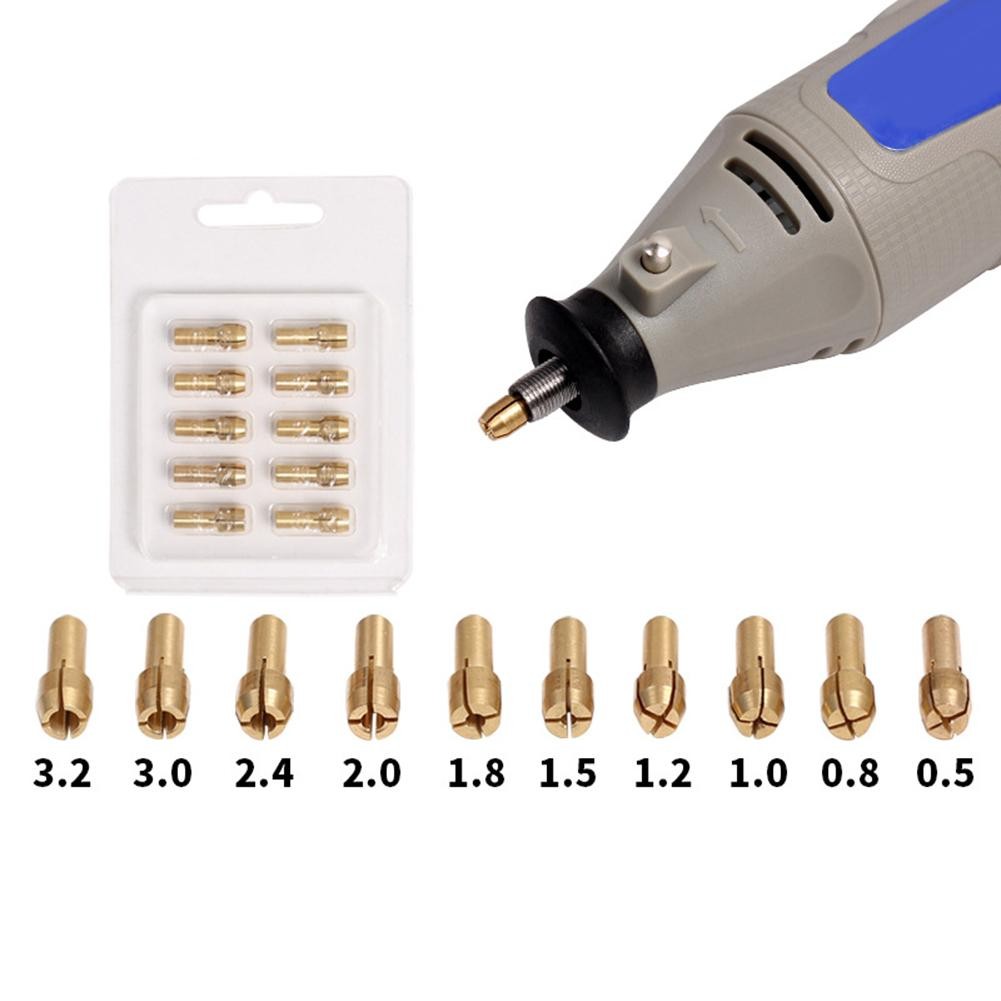 10pcs Mini Brass Sandwiches Copper Cox For Twist Drill Motor Shaft Grinder Brass Collet Set 0.5-3.2mm Hand Tools Set