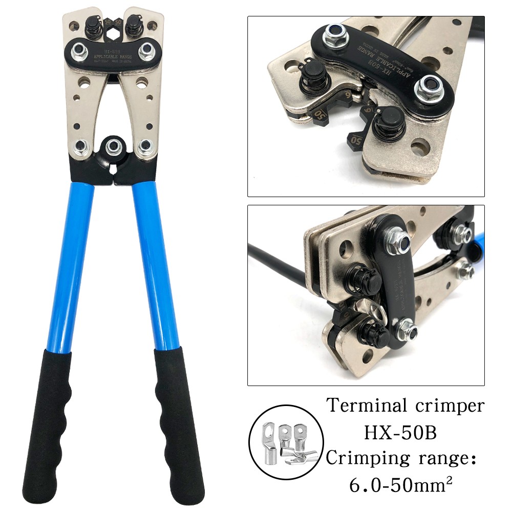 Cable Tying Tool Kit Brass Lever Annular End Crimping Pliers HX-50B 6.0 - 50mm 2 Car Battery Connector 60/100pcs Box