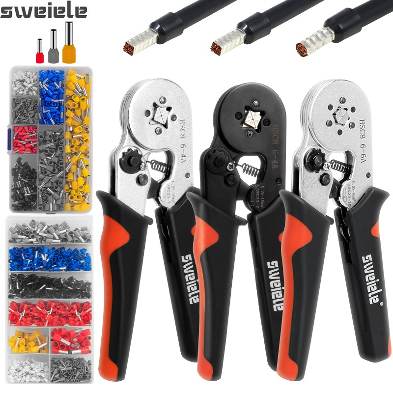 HSC8 6-4A Tubular End Crimping Pliers 0.25-10mm²/6-6A 0.25-6mm² Hand Tool Small Wire Installation Kit