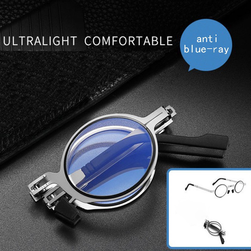 Folding anti blue ray reading glasses for women fashionable cat eye round frame portable ultra-thin reading glasses for men