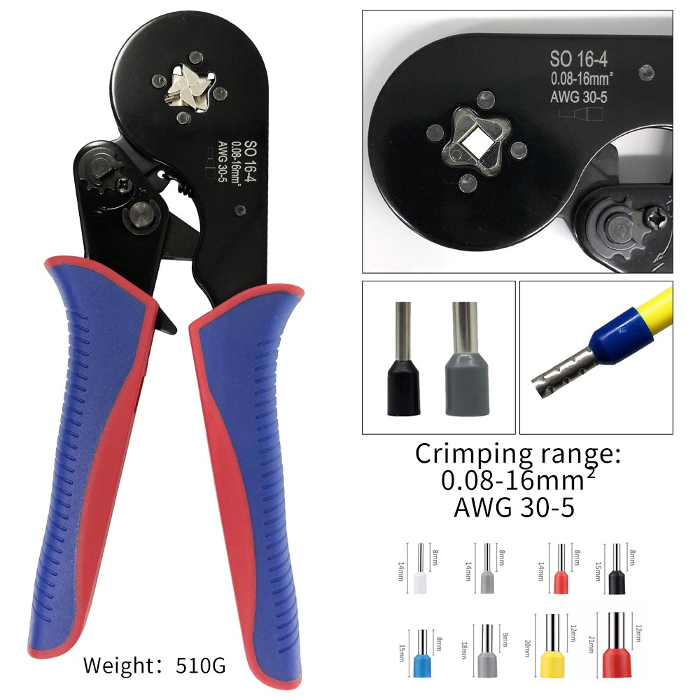 SO 16- 4 Crimping Pliers Terminal Crimper Tools 0.08 -16mm² 30 - 5AWG Quadruple Crimping Of High Carbon Steel Jaw