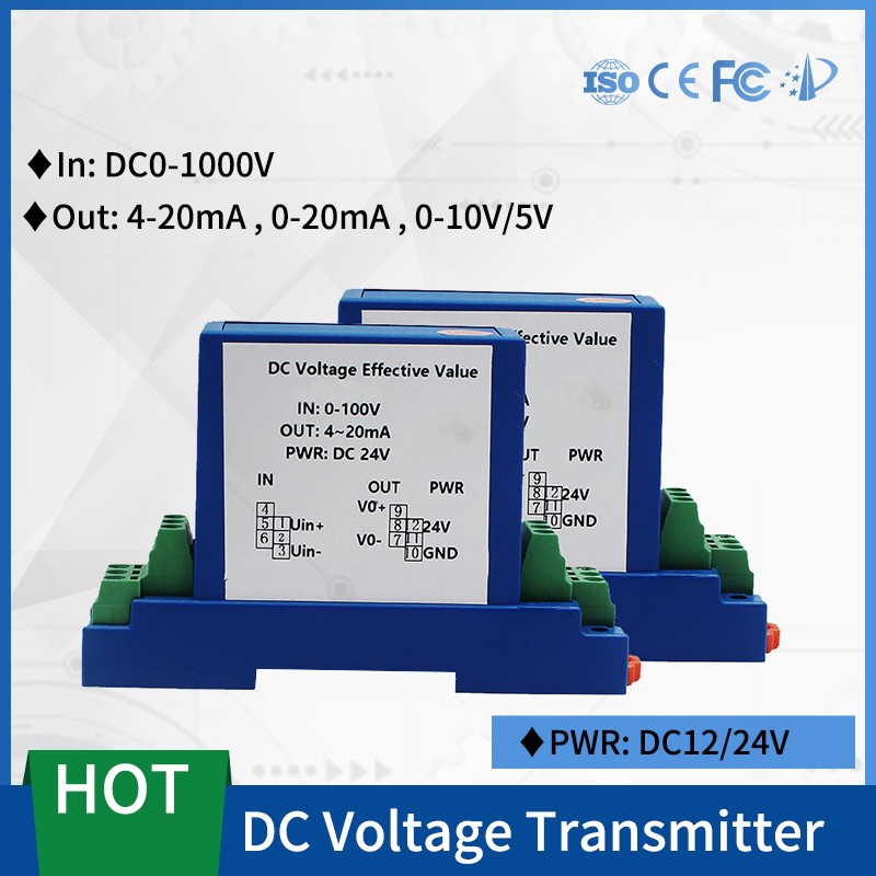 DC Voltage Transmitter 5V/10V/50V/100V/200V/500V/1000V Transformer Input 4-20mA Output DC24V Power Supply