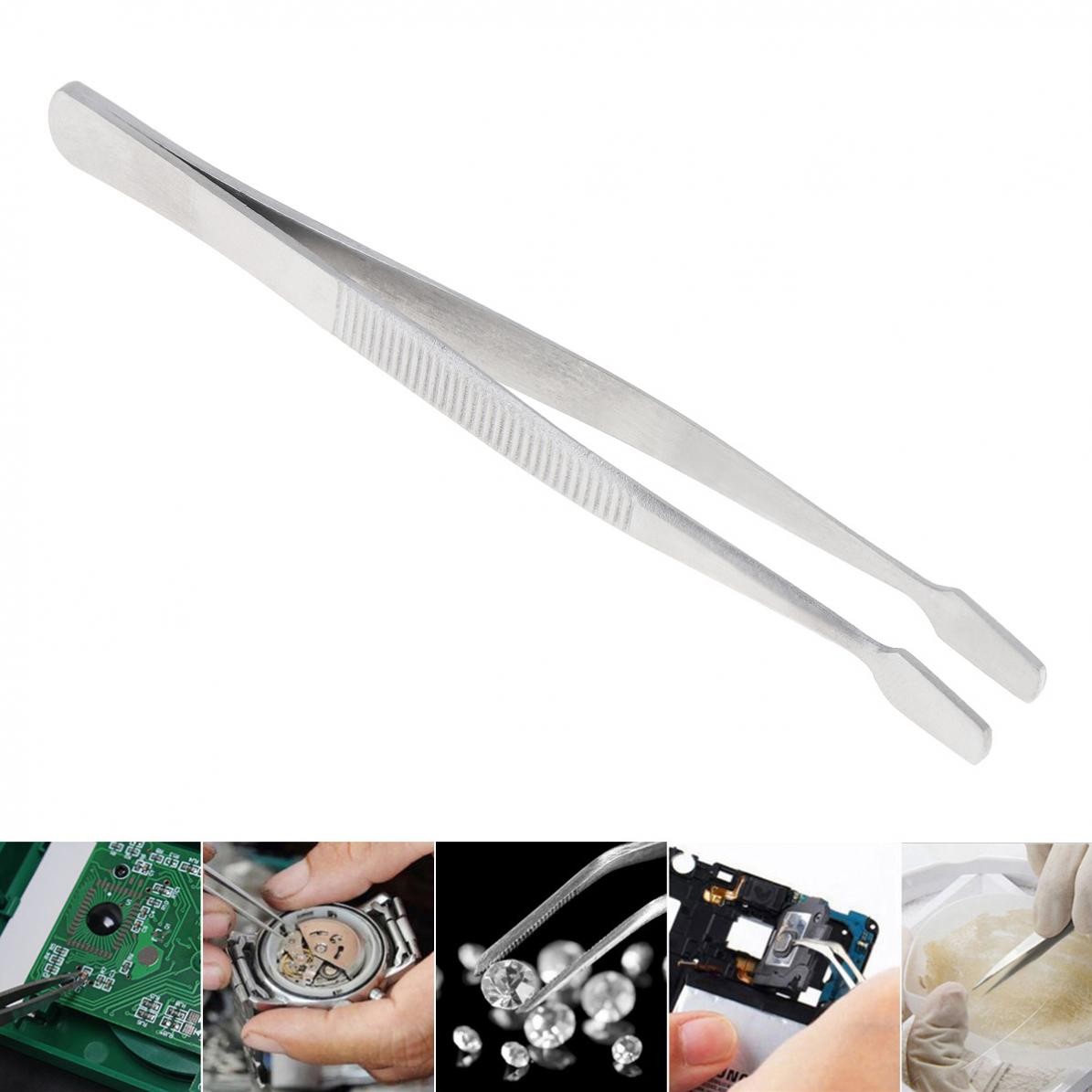 108mm stainless steel sanding tweezers flat mouth tool for electronics, jewelry and other fine