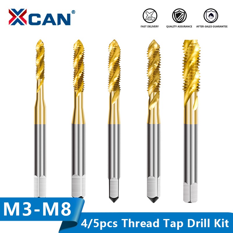 XCAN Screw Tap 4/5pcs M3 M4 M5 M6 M8 Metric Tap Kit Spiral Drill Bit Threading Tools HSS Steel 6542 Screw Tap