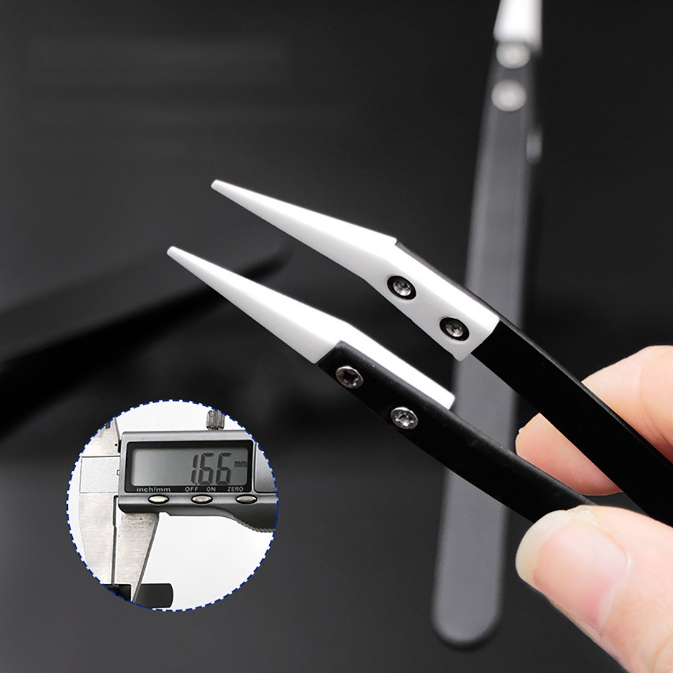 Ceramic tweezers head stainless steel handle anti-static high-temperature anti-corrosion repair tools