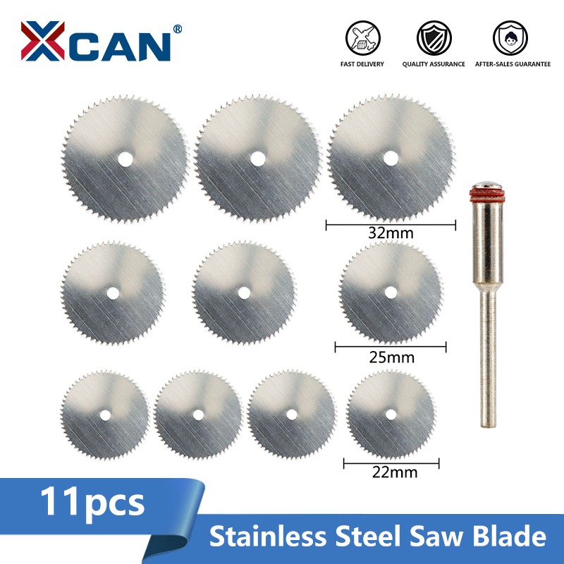 XCAN Saw Blade 11pcs Stainless Steel Mini Saw Blade With Spindle Wood Metal Cutting Tool Disc Circular Saw Disc Woodworking Tool