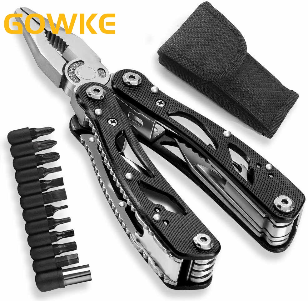 GOWKE Multi Knife Cutting Pliers Saw Kit Folding Knives Screwdriver Bit Set Outdoor Foldaway Camping Hand Emergency Heraminas