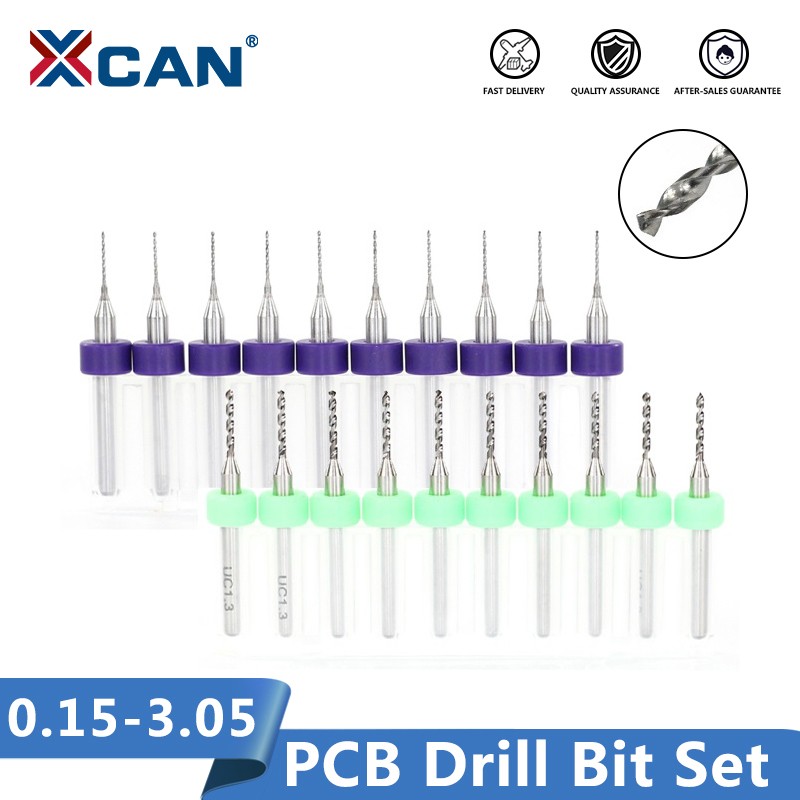 XCAN 10pcs 0.15-3.05mm Carbied PCB Mini Drill Bits For Printing Circuit Board Drilling 3.175mm Shank PCB Drill Bit Set