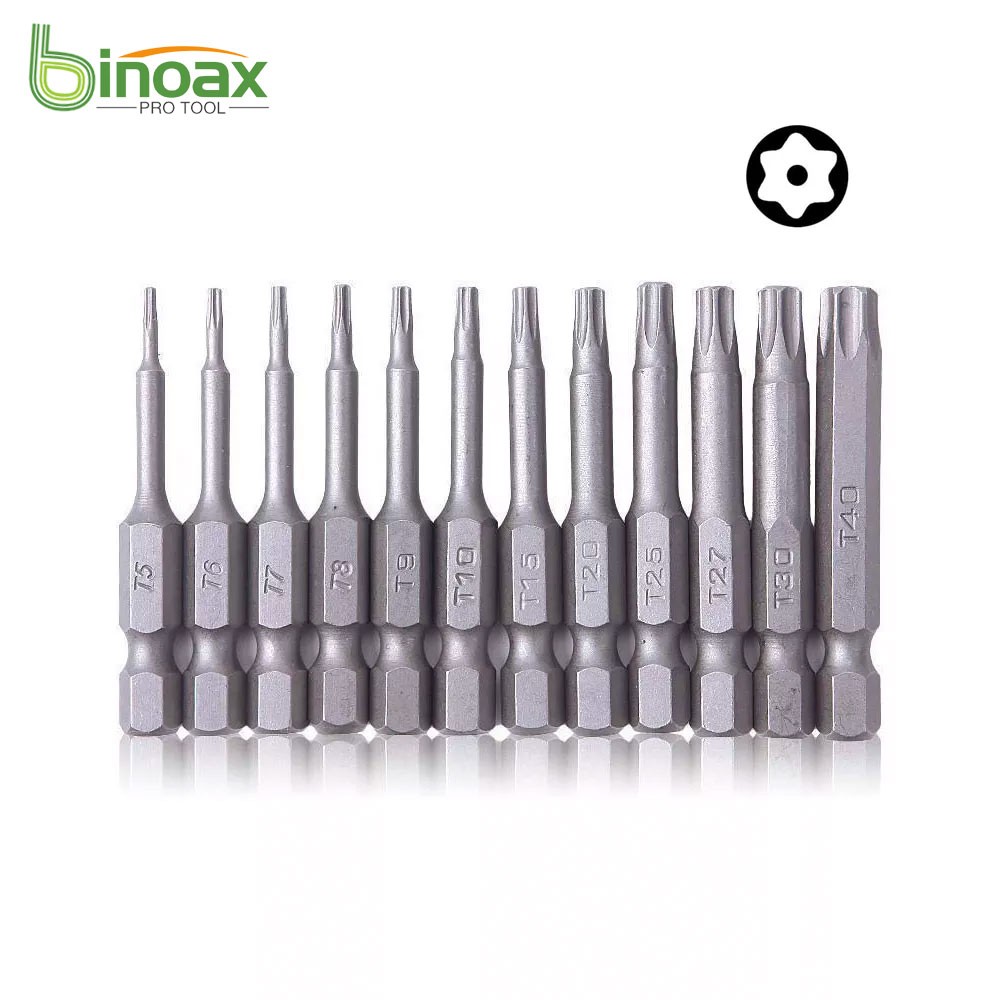 Binoax 6/12pcs Torx Bit Set 50mm Magnetic Tamper Resistant Star Bit T5-T40 Screwdriver Wrench Drill Bit Set