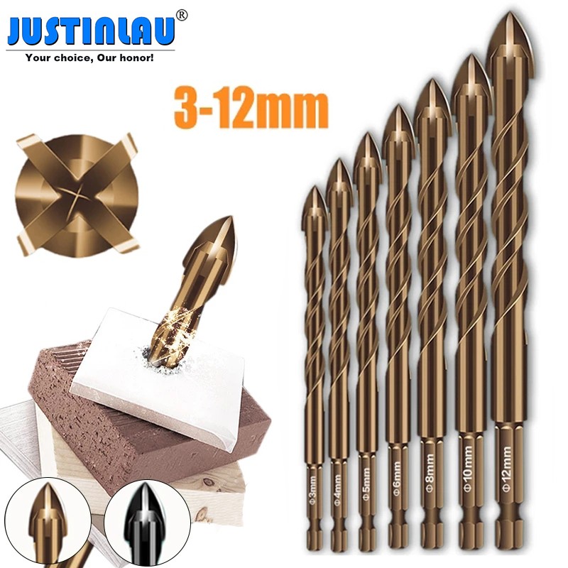 Justing Lau Cross Hex Tile Bits Cup Ceramic Concrete Hole Opener Alloy Triangle Drill Size 3/4/5/6/8/10/12mm