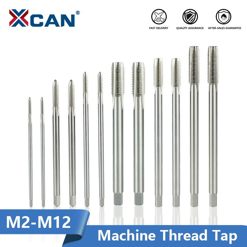 XCAN Machine Screw Faucet HSS Screw Taps 90-150 Long Shank Metric Plug Tap M2-M12 For Metalworking Tools Straight Flute Screw Tap