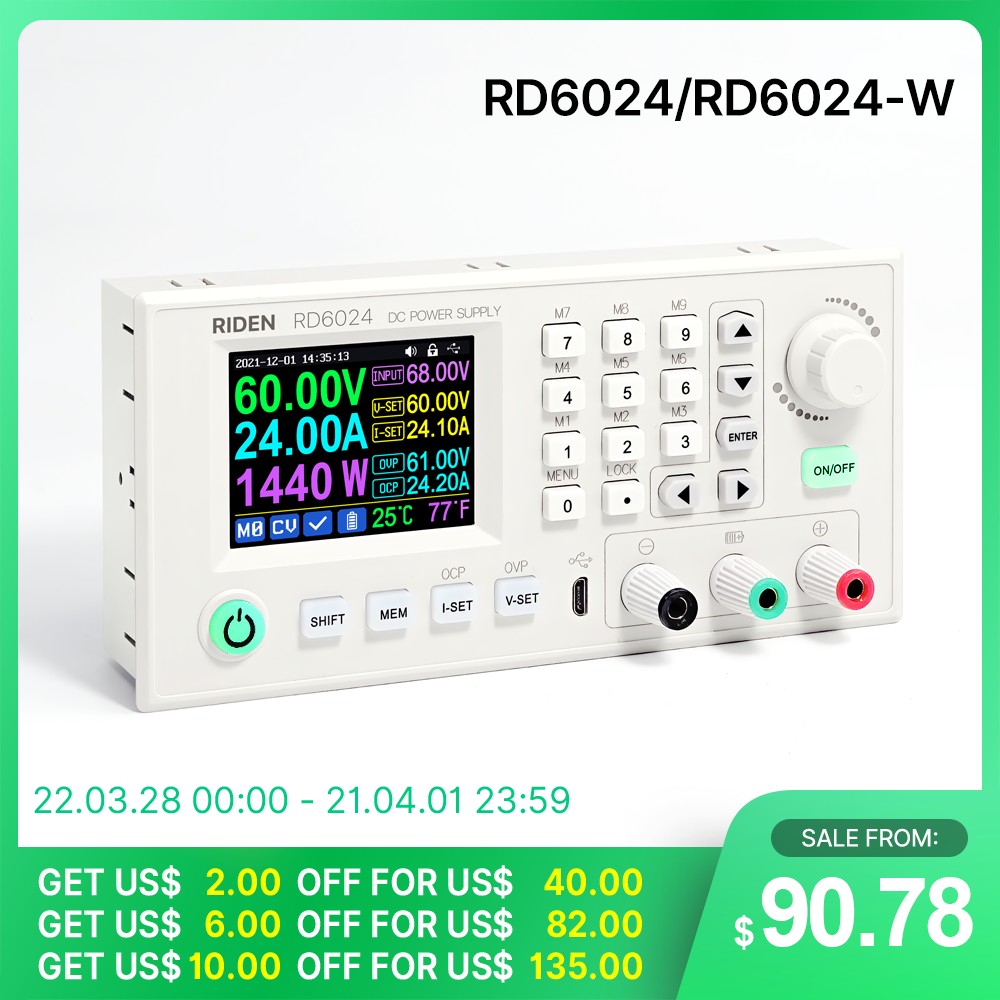 RD RUIDEN RD6024 RD6024W 60V 24A USB WIFI DC DC Adjustable Step-down Voltage Bench Power Supply Potential Converter and 1000W AC DC PSU