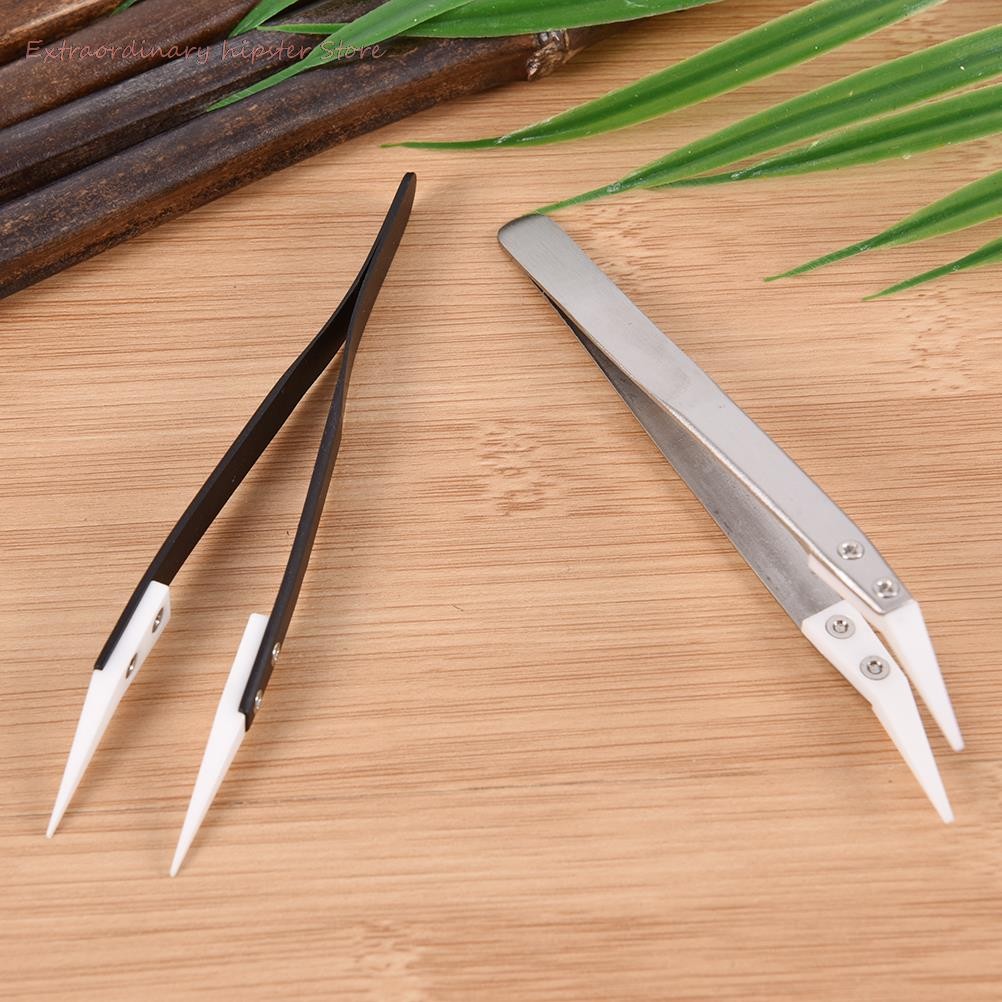 Great 1pc high quality ceramic tipped stainless steel tweezers fine pointed tip heat resistant