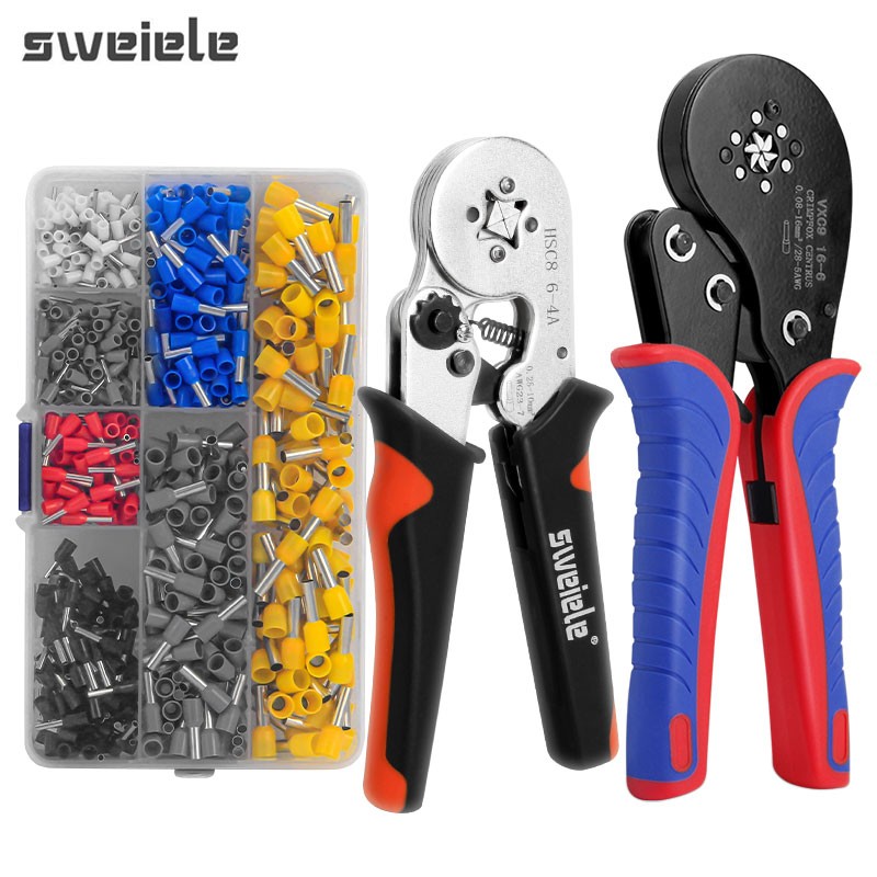 Tubular Terminal Crimping Tool Crimping Pliers HSC8 6-4A/6-6A/16-6 (Max 0.08-16mm²) Electric Small Wire Ferrule Clamp Kit